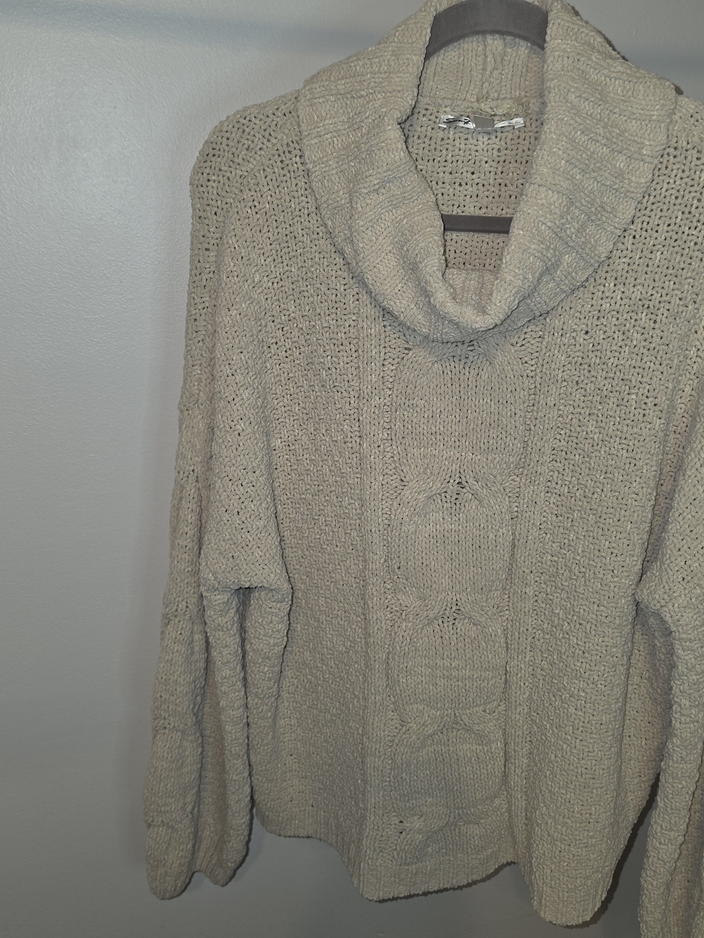 7 For All Mankind Cream Cable Knit Cowl Neck Sweater
